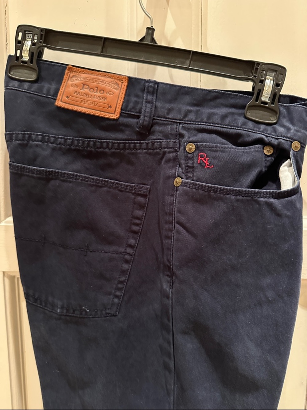 Polo by Ralph Lauren Navy Blue Chino Pants with Leather Patch